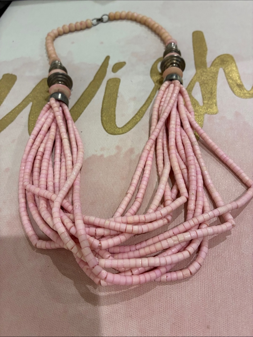 Handmade Pink Multi-Strand Stone Beaded Vintage Necklace